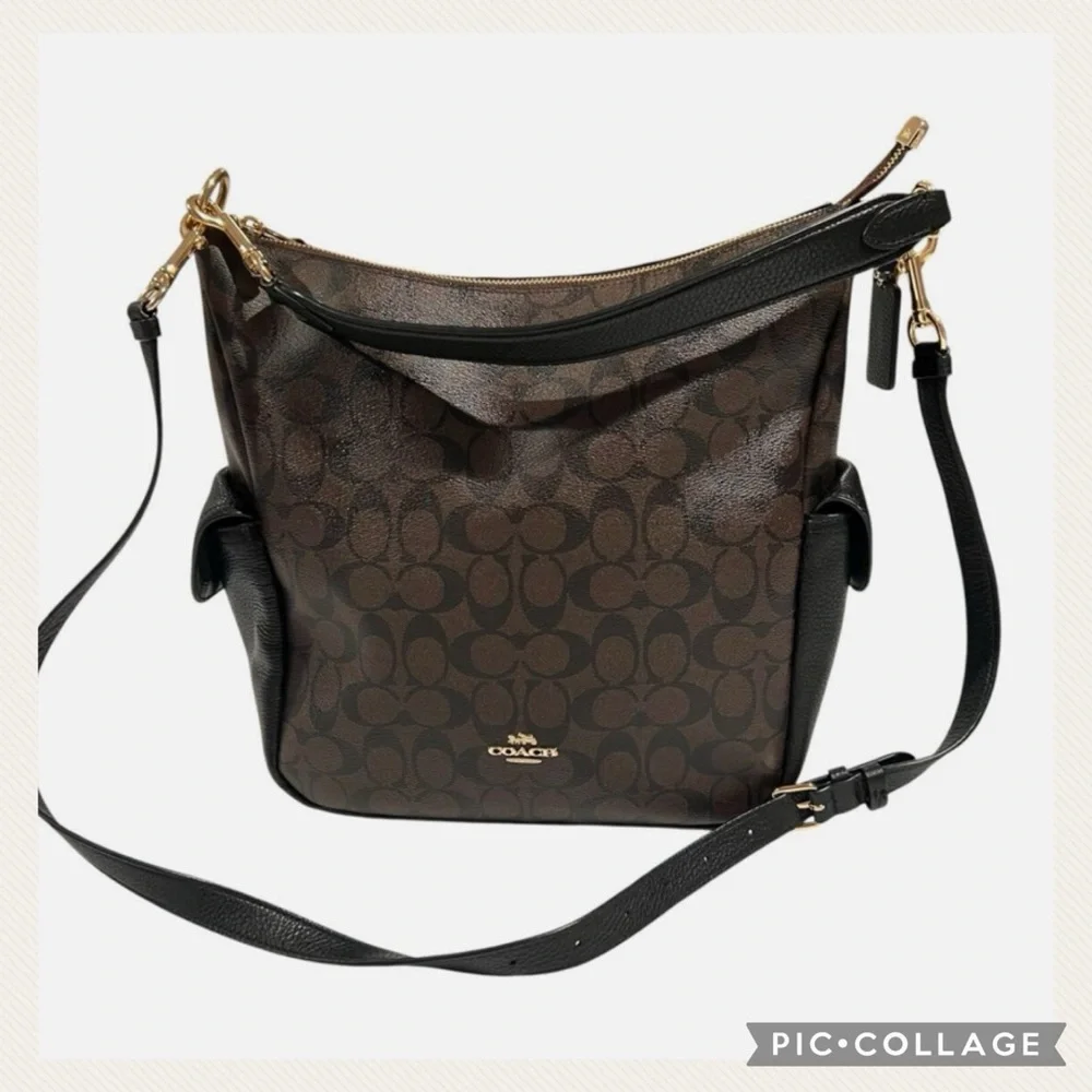 Used 1X Coach Walnut Brown/Black Pennie Signature Leather Crossbody Bag - Picture 1 of 11